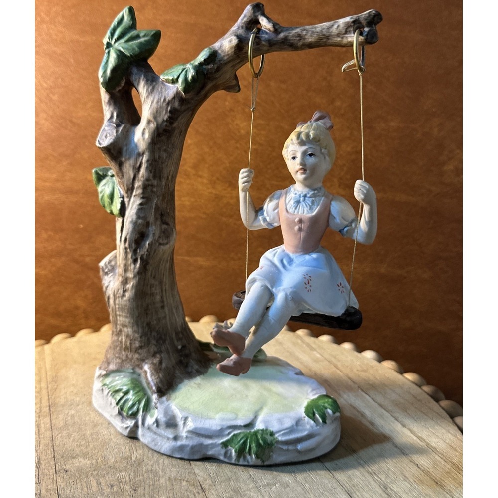 Vintage 1950 and Retired ARDCO Bisgue Porcelain Girl On Swing8.5"